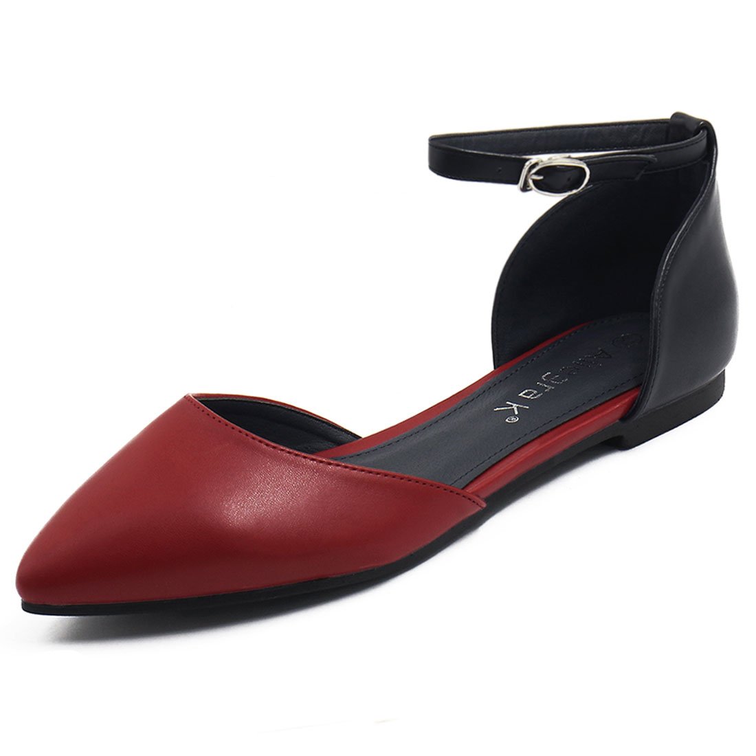 burgundy flats with ankle strap