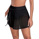 Ocean Blues Women's High Waisted Mesh Swim Skirt Ruched Side Adjustable Skirted Built-in Briefs
