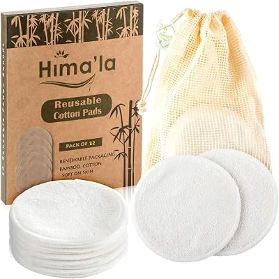 Hima'la 12 Pcs Reusable Bamboo Makeup Remover Pads with Laundry Bag