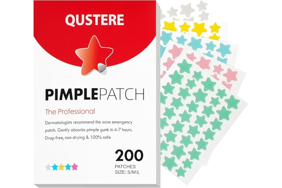 QUSTERE Pimple Patches for Face, Hydrocolloid Acne Patches, Cute Star Zit Covers, Colorful Spot Stickers with Tea Tree, Salicylic Acid & Cica Oil| 3 Sizes (10mm, 12mm & 14mm) |200 Count