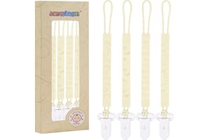 AMAZINGM One Piece Design Silicone Pacifier Clip Holder for Baby Boys and Girls,Pack of 4 Flexible Paci Leash,Binky Clips,Newborn Essentials (Plastic Clip, Cream White)