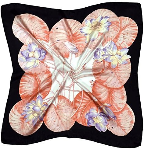 White Coral Black Leaf Flower Printed Fine Silk Square Scarf