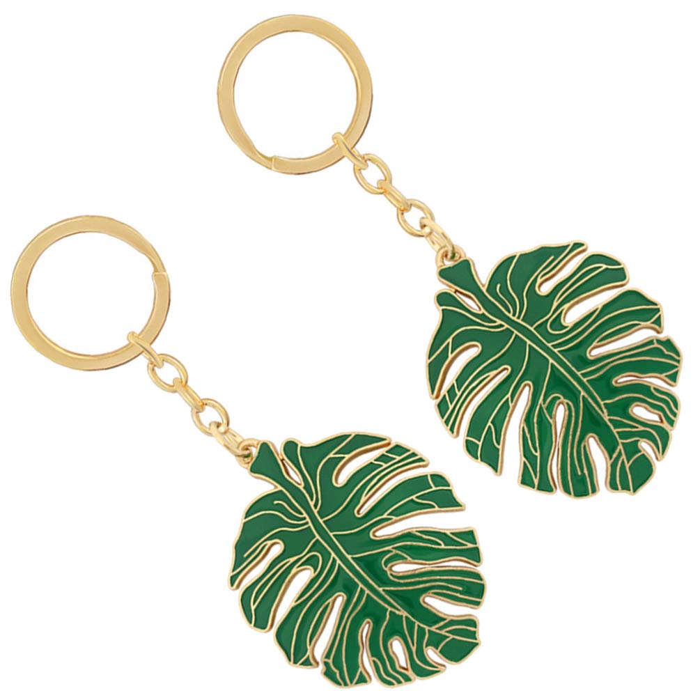 PRETYZOOM 2pcs Tropical Palm Leaf Keychain Alloy Hollow Monstera Leaf Key Rings Summer Bag Pendants Suitcase Pendants Hawaii Luau Party Supplies