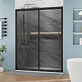 DELAVIN 60" W x 72" H Semi-Frameless Sliding Shower Door with Magnetic Seal Strip, Glass Shower Door with Gray SGCC Tempered 
