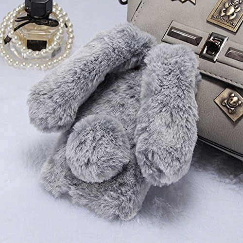 Rabbit Case iPhone SE Cover, iPhone 5S Soft Case, Cute Bunny Ears Soft TPU Case Bling Silicone Case Fluffy Winter Case Protective Back Bumper Chic Plush Case Cover, Grey