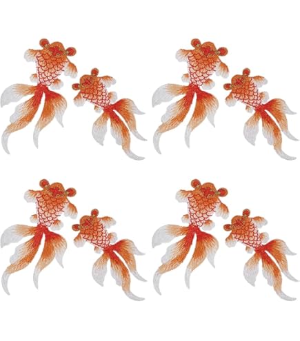 FINGERINSPIRE Goldfish Sew-On Appliques - 8 Pcs Coral Color Embroidery Patches In 2 Sizes