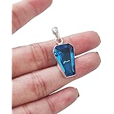 Generic Blue Topaz Pendant, Natural Blue Topaz, December Birthstone, Womens Pendant Necklace, 925 Sterling Silver, Coffin Shape Pendant