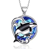 TALYKONG Orca Killer Whale Pendant Necklace with Blue Crystal Mothers Day Jewelry Gifts for Women