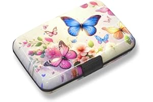 TOLULU Credit Card Holder, Mini RFID Small Aluminum Card Wallet, Blocking Slim Metal Business Card Case, RFID Blocking Front Pocket Wallet Hard Case Durable CC Holder for Women Girl, Colorful Butterflies
