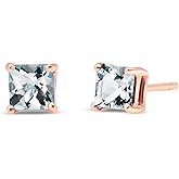 0.8 Carat 14k Solid Rose Gold Caress Aquamarine Stud Earrings