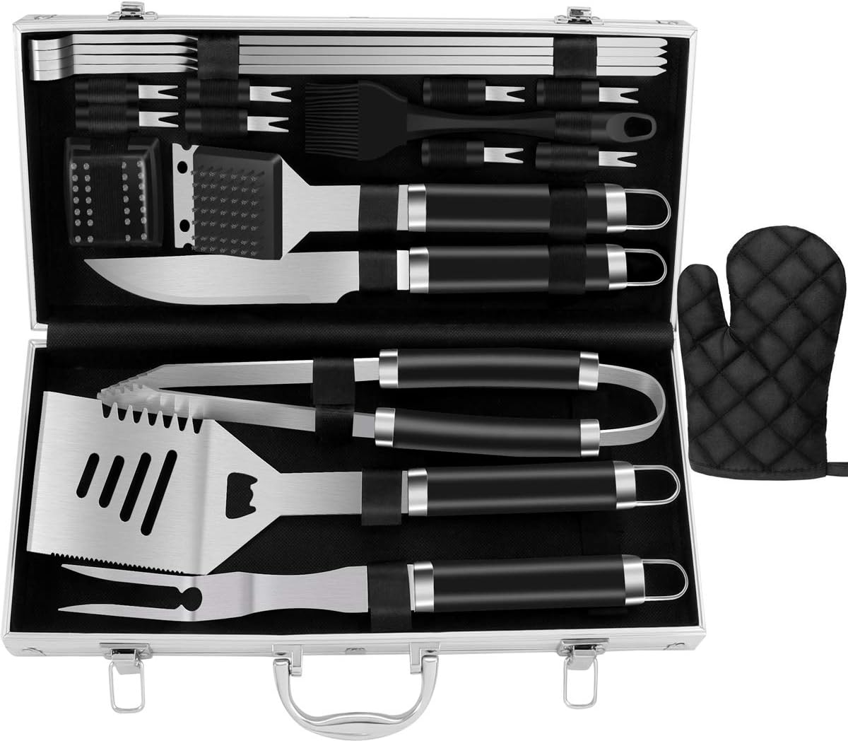 ROMANTICIST 20pc Heavy Duty BBQ Grill Tool Set in Aluminum Case - The Very Best Grill Gift for Everyone on Christmas - Professional BBQ Accessories Set for Outdoor Cooking Camping Grilling Smoking
