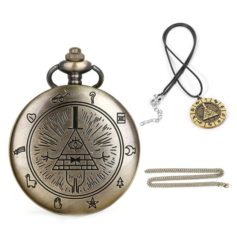 Tiong Weird Town Triangle Devil Men's Pocket Watch Set, Men's Quartz Pocket Watch Strap Gift Box