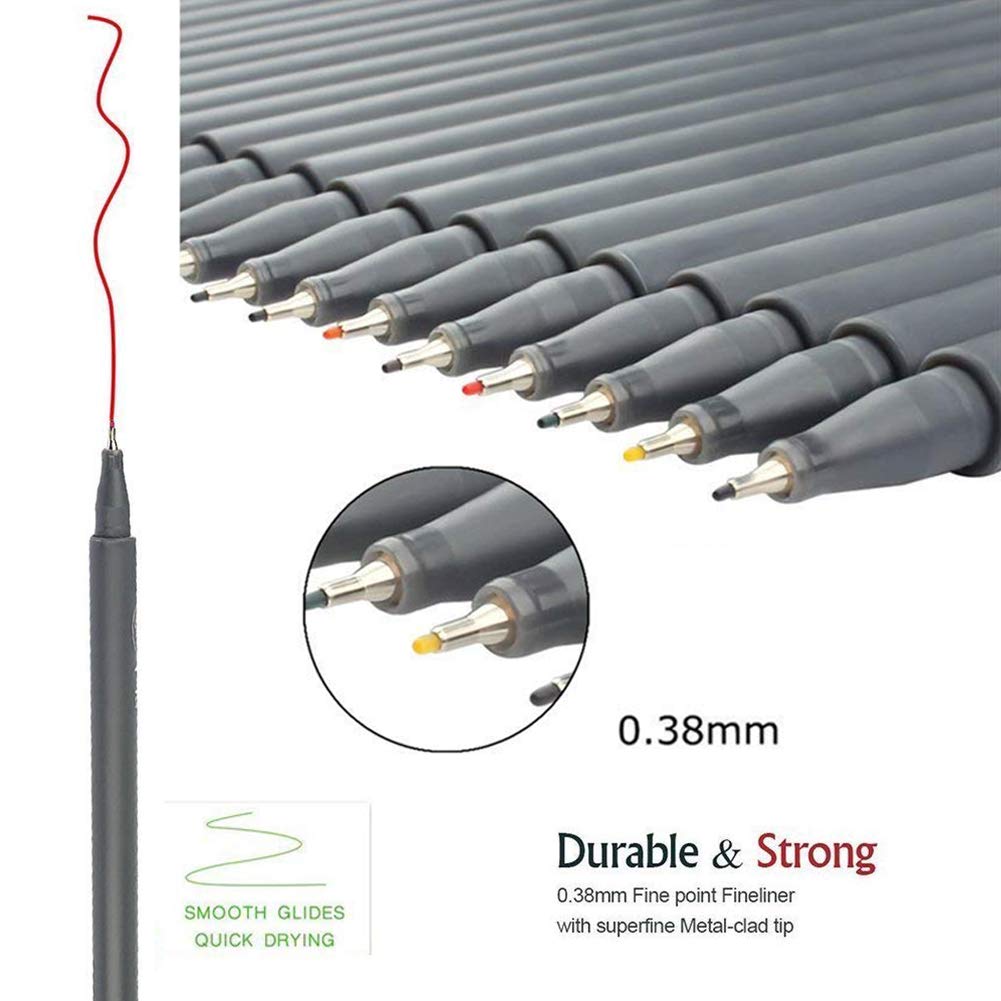 LoveInUSA 20-Count Fineliner Color Pen Set, 0.38mm Fine Line Drawing Pen