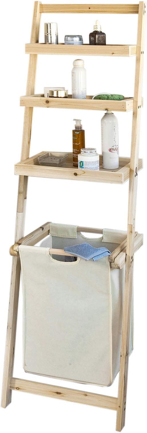 SoBuy FRG160-N Leiterregal Badezimmer-Regal mit abnehmbarem Wäschekorb