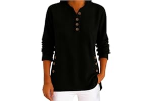 Women's Corduroy Long Sleeve Sweatshirts Casual Cozy Loose Pullover Blouses Soft Solid Color Henley Button Down Tops