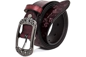 Amyker Womens Leather Belts for Jeans Black Brown Yellow Camel Red Cowgirl Embossed Belt and Buckle Elegant Gift Box