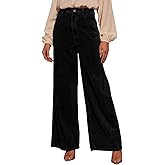 Sidefeel Women's Corduroy Pants Casual High Waisted Baggy Wide Leg Elastic Waist Loose Trousers with Pockets