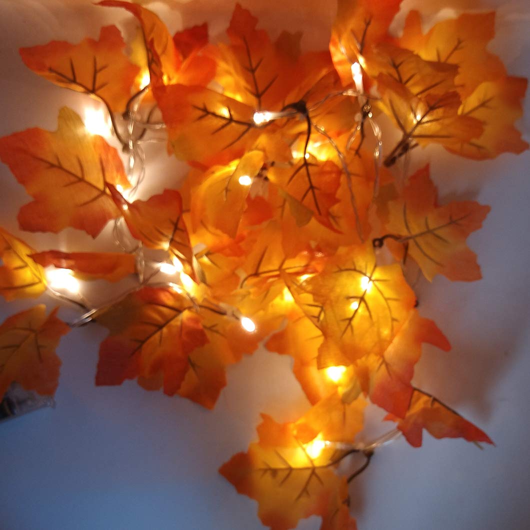 Wobe 16.4ft Thanksgiving Decorations Lighted Fall Garland, 2pcs Autumn Garland String Lights Thanksgiving Decor Halloween String Lights Maple Leaf Shape Home Party Each 8.2 Feet 20 LED