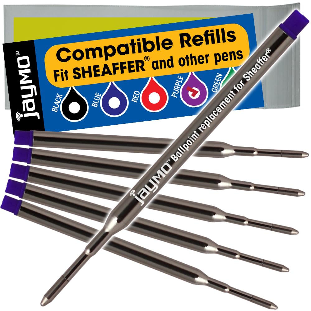 Jaymo Replacement for Sheaffer K 99335/99325 - Measures 3.75 in / 95 mm Long - Ballpoint Pen Refill - 6 Purple