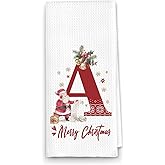 ETYZE Christmas Initial Letter A Kitchen Towels Personalized Gifts Dish Towels Hand Towels for Kitchen Decorations, Christmas Birthday Gifts for Women, 24x16 Inch