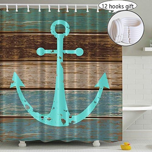 Anchor Shower Curtain Decoration for Bathroom, 3D Nature Print Pictures, YIWEISI Fabric Rustic Shower Curtains Set Country (anchor)
