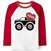 Valentine's Shirt for Boys Girls Monster Truck Heart Tops V-Day Toddler Kids Long Sleeve Raglan Tees