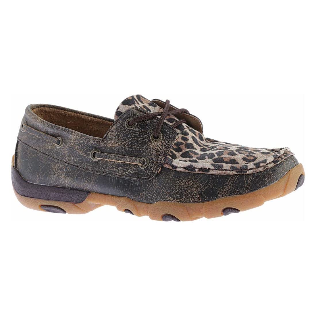 Twisted X Women's Boat Shoe Driving Moc, Moc Toe, Distressed & Leopard, 7.5 M Image