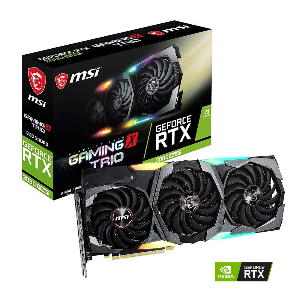 MSI NVIDIA GEFORCE RTX 2080 SUPER GAMING X TRIO Graphics Card '8GB GDDR6, 1845MHz, RGB Mystic Light, 3x DisplayPort, HDMI, Type-C, Triple Fan Cooling System'