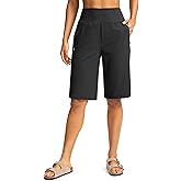 SANTINY Womens 12" Bermuda Shorts Knee Length with Pockets High Waisted Stretchy Casual Walking Long Shorts for Women