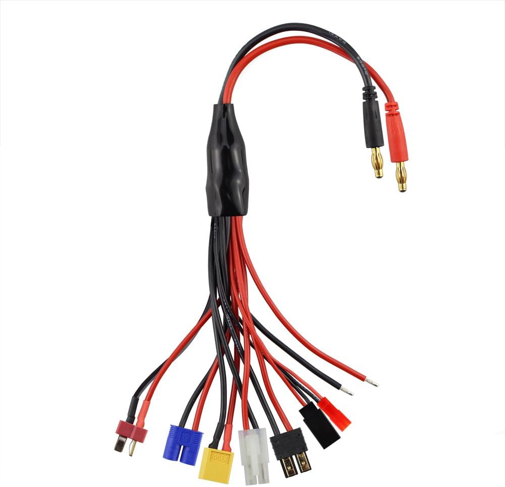 SIM&NAT RC Lipo Battery Charger Adapter Connector Splitter Cable, 8 in 1 Octopus Convert Wire to 4.0mm Banana Plug for TRX, Tamiya, EC3, JST, Futaba, XT60, T- Dean: Toys & Games