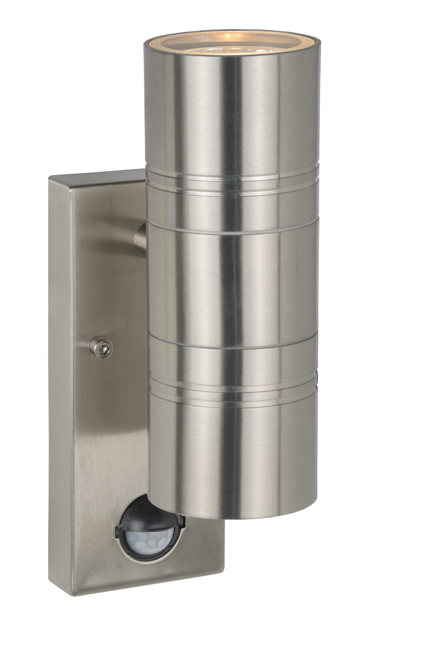 LUCIDE ARNE-LED IR - Wall Spotlight/Wall Light Indoor/Outdoor - Ø 6,3 cm - LED - GU10-2x5W 2700K - IP44 - Motion & Day/Night Sensor - Satin Chrome