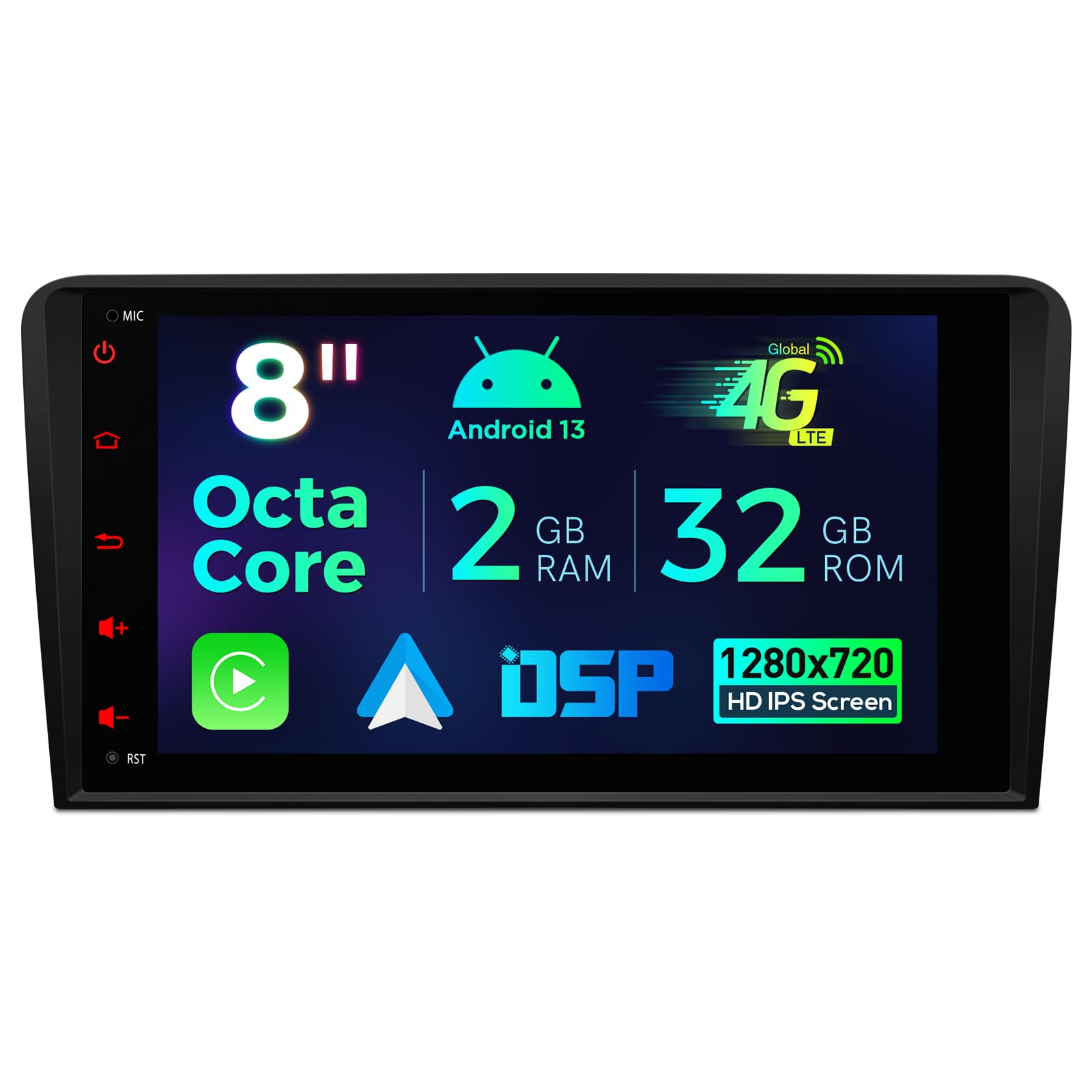 XTRONS Octa Core Android 13 Car Stereo Auto Player 8 Inch GPS Navigation Built-in 4G Wifi Wireless Car Play Android Auto DSP RDS Radio A2DP Bluetooth Support AHD Camera DVR DAB+ for AUDI A3 S3 RS3