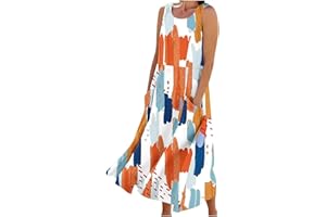 yelldesk Casual Dress for Women 2024 Summer Trendy Sleeveless Cotton Linen Dress Loose Flowy Sundress with Pockets
