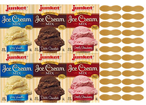Junket Ice Cream Mix Bundle 2 Vanilla, 2 Chocolate, 2 Strawberry (6 Total) with Cheerful Bites Ice Cream Sticks (24 Sticks) - Thumbnail 7