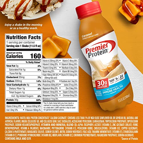PREMIER PROTEIN SHAKE, CARAMEL, 30G PROTEIN, NO ADDED SUGAR, 24 VITAMINS & MINERALS TO SUPPORT IMMUNE HEALTH, 11.5 FL OZ, 1 PACK