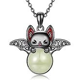 UCADRIT Bat Necklace 925 Sterling Silver Luminous Stone Black Bat Pendant Gothic Halloween Christmas Jewelry Present for Women