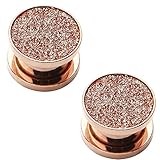 BodyJ4You Rose Goldtone Screw Fit Plugs Sugar Glitter 8 Gauge - 00 Gauge - 2 Pieces