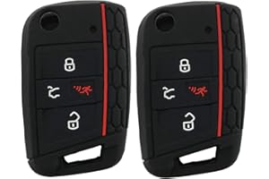 ARRUWEER Silicone Key Cover Case Remote Fob Protector fit for VW Golf Polo 2016-2017 4 Buttons Keyless Entry Remote Key Fob Skin Protective key Jacket (Black-2 Pack)