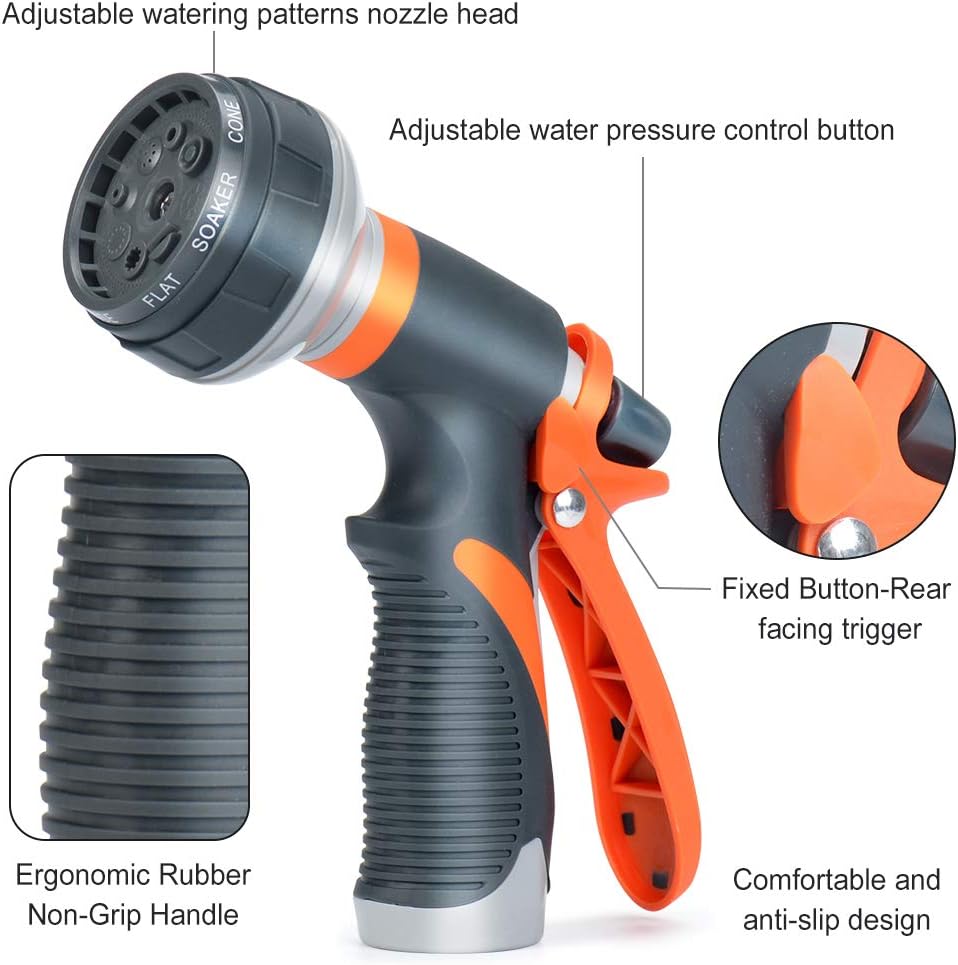 ACCENTER Water Hose Nozzle Water Spray Nozzle Heavy Duty Plastic Garden Hose Nozzle with 8 Patterns of Spray Perfect for Watering Plants Lawns,Washing Cars,Showering Dogs Orange: Home Improvement