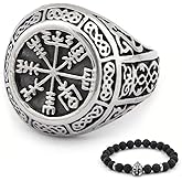 BAVIPOWER Viking Vegvisir Nordic Compass Valknut Odin Symbol Rune Celtic Knot Stainless Steel Ring Powerful Guidance Pagan Jewelry