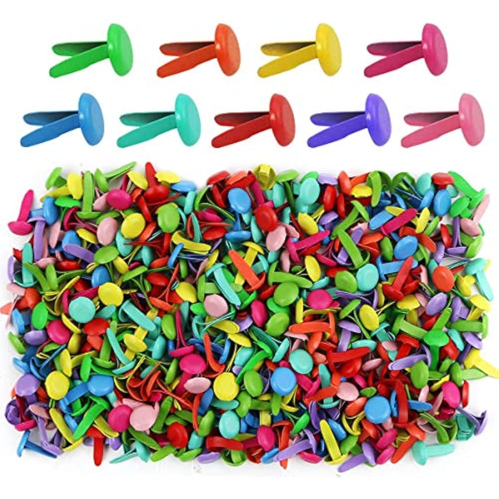 Yexpress 100 Pieces 12mm Mixed Mini Brads Round Paper Fasteners Brass