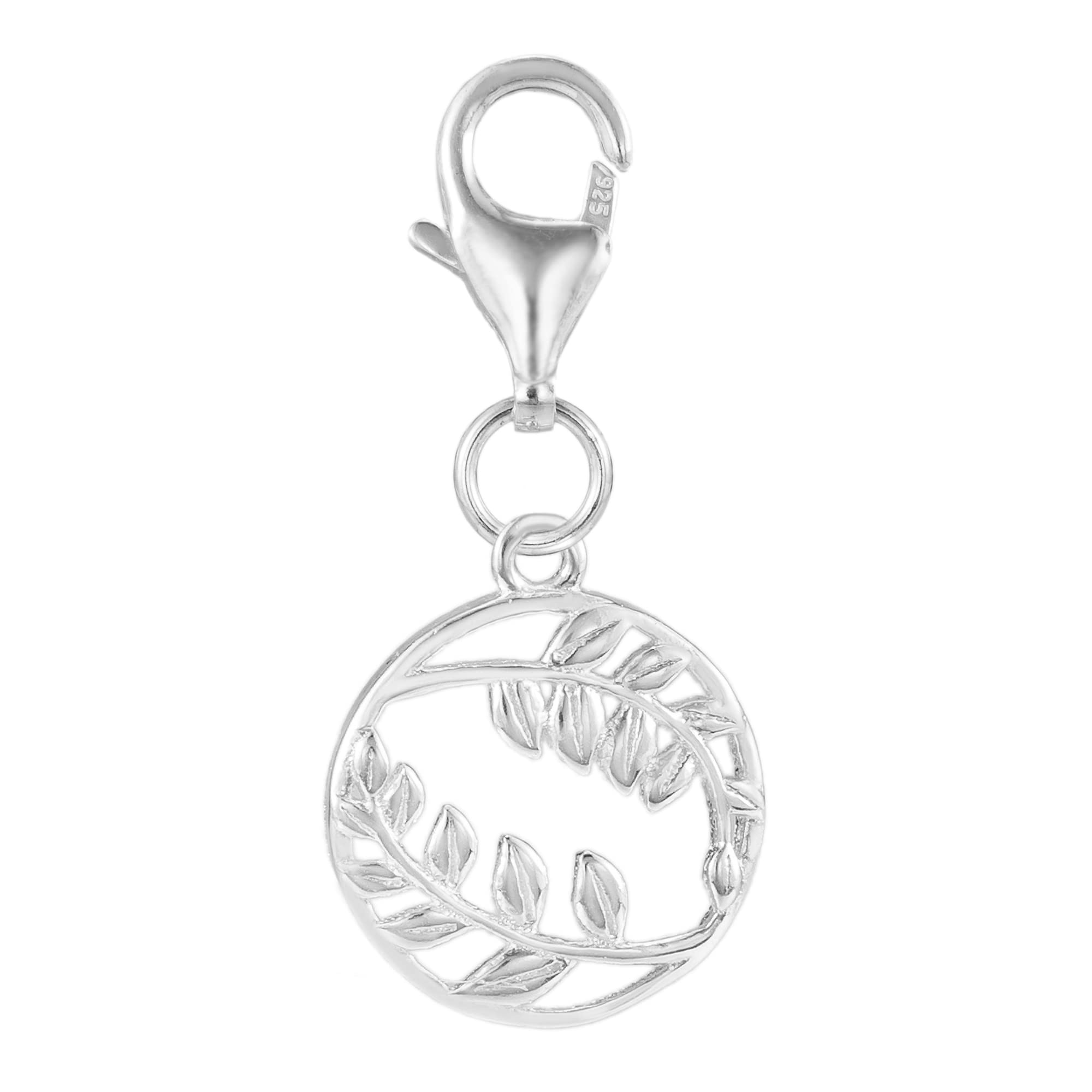 925 Sterling Silver Circle Leaf Clip On Charm Lobster Clasp for Thanksgiving Bracelet Necklace