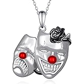 SCZKLAQ Comedy and Tragedy Masks Necklace 925 Sterling Silver Comedy Tragedy Masks Pendant Theater Necklace for Women