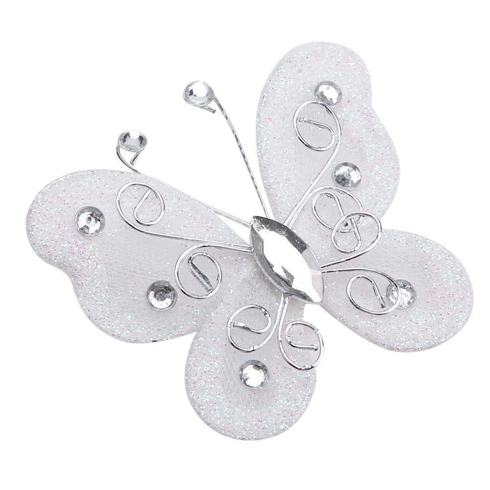 Akozon 24pcs Sheer Mesh Wire Glitter Butterfly Wedding Party Clothing Decoration DIY Supplies Mesh Butterfly for Decorating (White)
