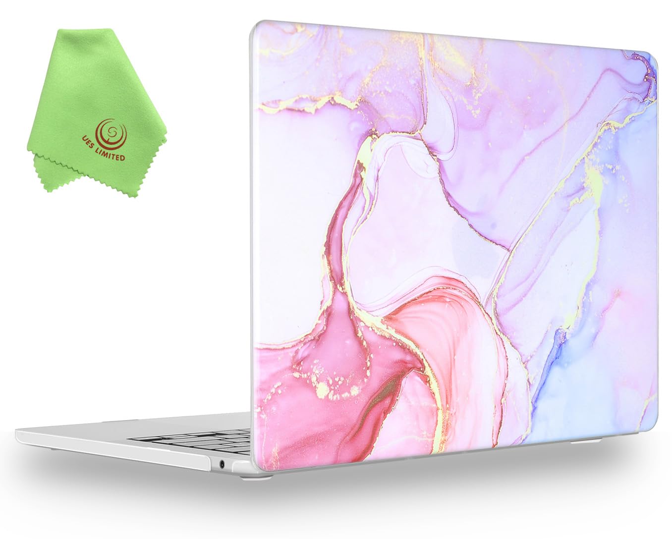 UESWILL Case Compatible with MacBook Air (15 inch, M2 M3 M4 M5, 2023 2024 2025 2026) Model A3448 A3241 A3114 A2941, Pattern Hard Shell Case Cover + Microfiber Cloth, Pink Marble