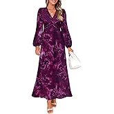ZESICA Women's Floral Long Sleeve Midi Dresses 2026 Fall Boho V Neck Belted High Wasit Flowy Wedding Cocktail Party Dress