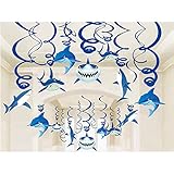 Shark Party Supplies Hanging Swirls Kids Birthday Decorations for Shark Sea Themed Splash Ceiling Foil Ornaments（30 PCS）