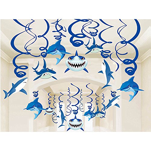 Shark Party Supplies Summer Hanging Swirls - Sea/Sharknado/Kids Birthday Decorations Splash Ceiling Foil Ornamentsï¼ˆ30 PCSï¼‰