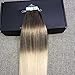 Full Shine Tape in Hair Extensions - 14 Inch Real Human Hair Color 3 Dark Brown and 8 Fading to 613 Bleach Blonde - 20 Pcs 50G Double Sided Extensions