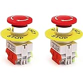 RuoFeng 22mm Emergency Stop Push Button Switch Red Mushroom Cap E-Stop Push Button Switch with 60mm Emergency Stop Sign 1NO 1